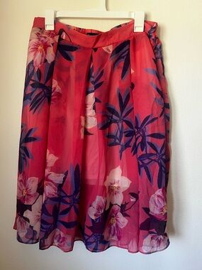 Fashion to Figure Floral Skirt 1X Pink Sheer Overlay Lined Midi Skirt